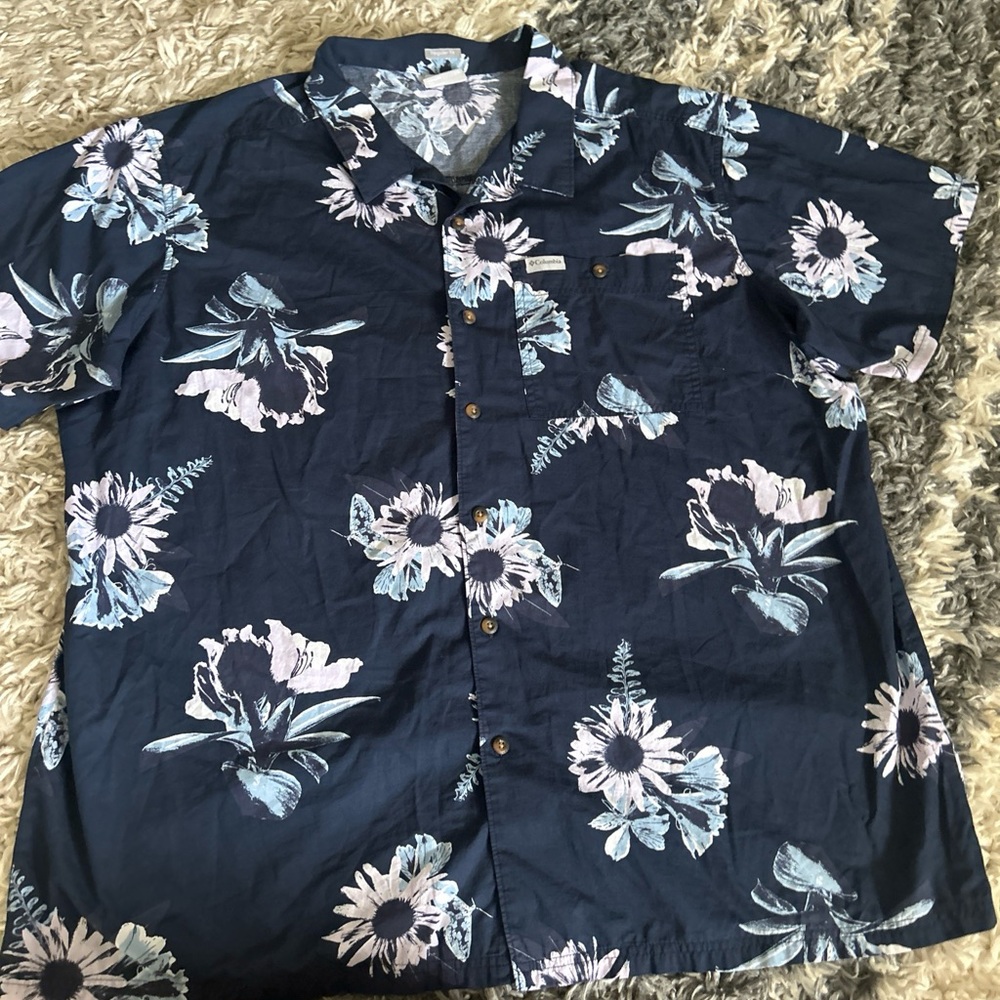 Columbia Hawaiian Floral Shirt Mens XXL Blue Tropical Short Sleeve Button Up